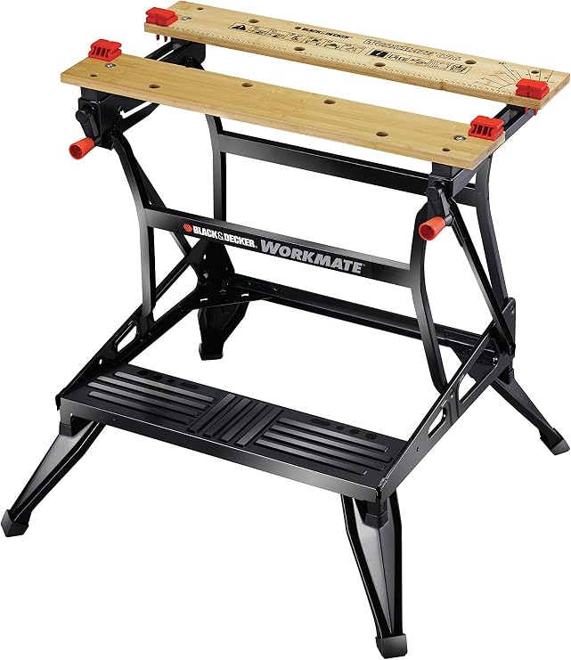 BLACK+DECKER Tough Work Bench Saw Horse, Dual Height Heavy Duty Steel Frame, WM626-XJ
