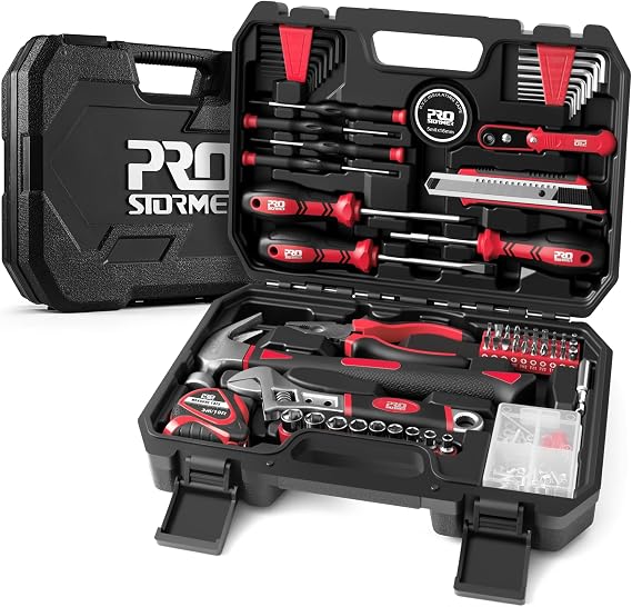 Prostormer 160-Piece Home Tool Set, Starter Tool Kit, Red