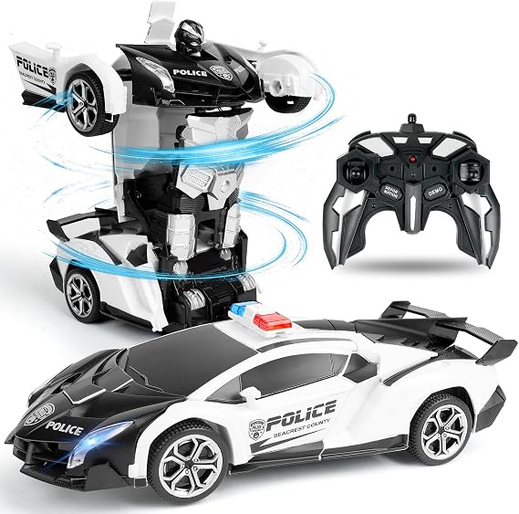 HOTUT Remote Control Transform Car, Transforming Remote Control Car Toys Gifts for Boys Age 3 4 5 6 7 8 Birthday Presents, 2.4GHz Deformation Robot RC Police Vehicle, 360° Rotation, 2 in 1 RC Vehicle