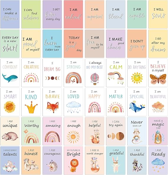 Leinuosen 48 Pcs Affirmation Cards for Kids Daily Positive Affirmation Card | Teens Toddlers Motivational Meditation Inspirational Encouragement Phrase Gifts for Girls Boys Self Esteem and Reward