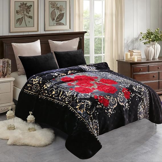 JML Soft Fleece Blanket King Size, Heavy Korean Blanket, 85x95 Inches- 9 Lbs, Single Ply, Fluffy Thick Warm Breathable Home Decor, Cozy Fuzzy Winter Bedding, Floral Embossing Pattern, Flower