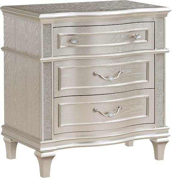 Coaster Home Furnishings Evangeline Modern Classic Wood 3-Drawer Bedroom Nightstand Bedside Table Organizer Unit with USB Charging Outlet Silver Oak 223392
