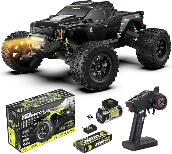 RIAARIO 1/10 Brushless RC Cars, 50+ MPH, 4WD Trucks, Carbon Fiber, Ages 8+ | 60A ESC Monster Trucks, 3650 2650KV Brushless Motor, 3S LiPo, Gyro, CNC Central Differential, 11KG Metal Servo with 7075 Gear