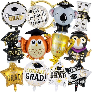 12 Pcs Graduation Party Balloons, Congrats Grad Aluminum Foil Balloons, 2026 Graduation Party Decorations,Graduations Foil Balloons for College High School 2026 Graduations Party Supplies