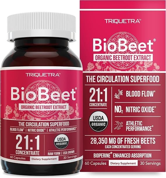 BioBeet Max Strength Beet Root Capsules - 21:1 Concentrate, Each Serving Derived from 28,350 mg Organic Beetroot - Absorption Enhancement with BioPerine Black Pepper Extract (60 Capsules)