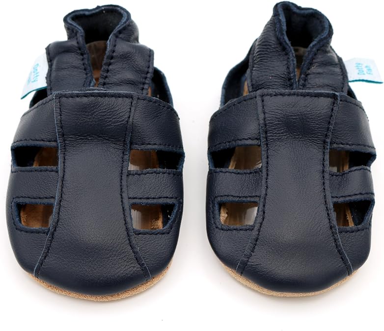 Dotty Fish Soft Sole Leather Baby Sandals - Barefoot, Non-Slip