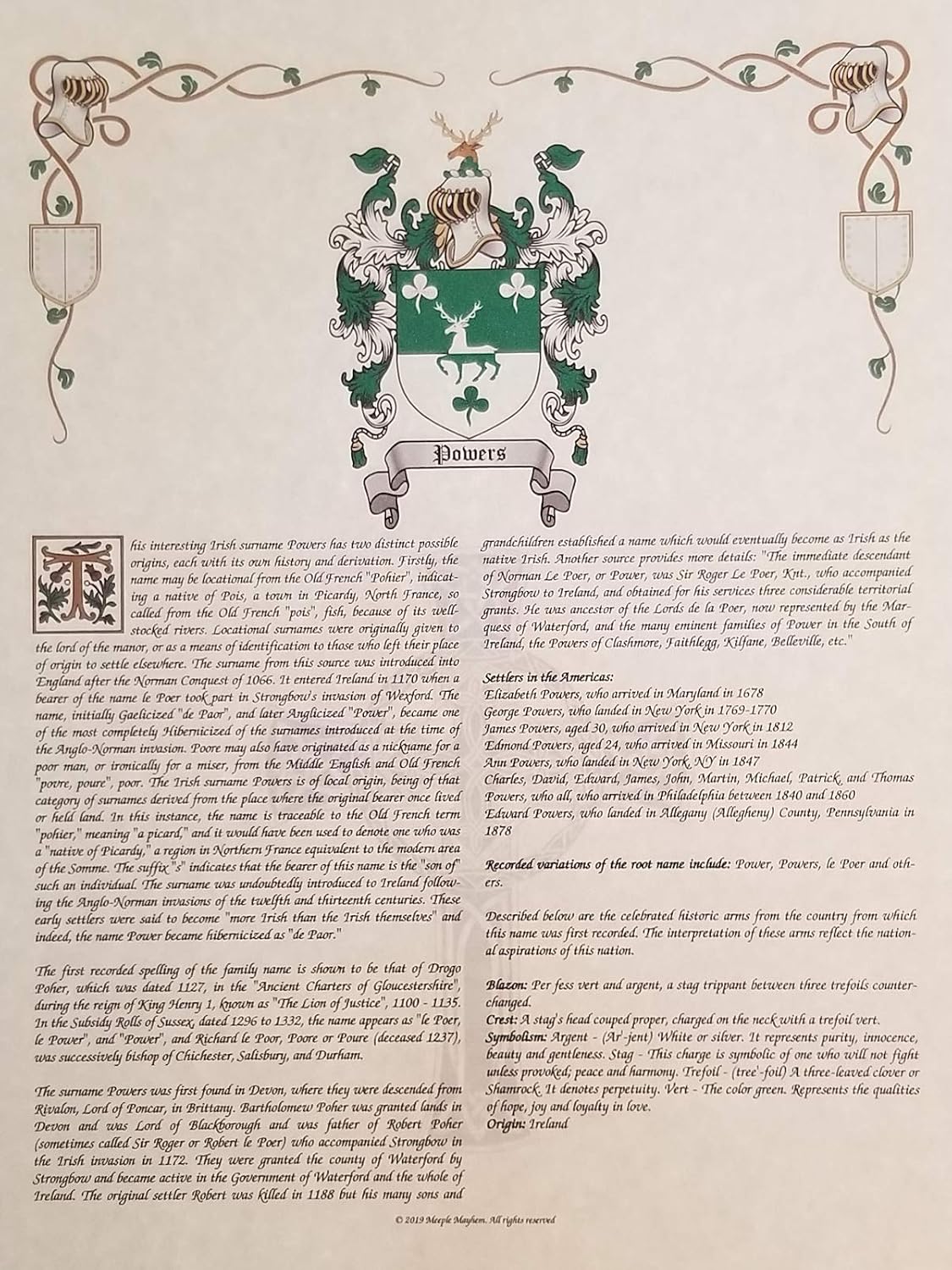 Mr Sweets Fournier Coat of Arms, Crest & History 8.5x11 Print - Name Meaning, Genealogy, Family Tree Aid, Ancestry, Ancestors, Namesakes - Surname Origin: French France