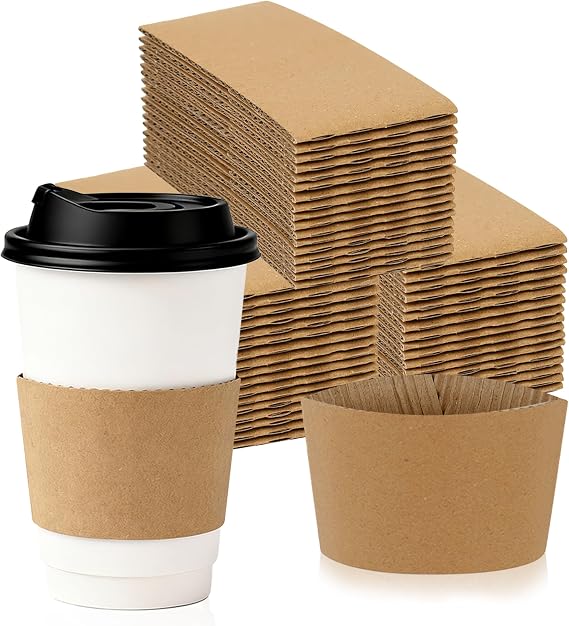 300 Pack Kraft Paper Coffee Cup Sleeves Disposable, Cardboard Cup Sleeves for Hot Drinks & Cold Drinks, Fit 10-20 oz Cups