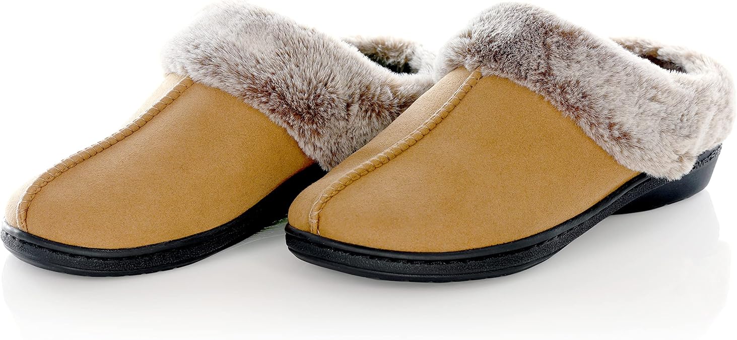 PowerStep Archwear Women's Orthotic Slippers, Arch Support Slippers, Plantar Fasciitis Relief, Neutral Arch, Shock Absorbing Sole, Lightweight, Orthotic House Shoes, Non Slip Tread (Light Brown & Black)