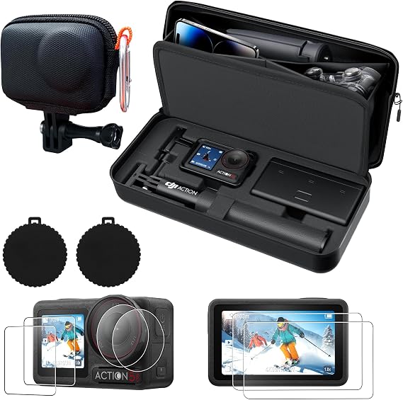 CYNOVA Carrying Bag for Osmo Action 5 Pro Accessories,with DJI Osmo Action 5 Case, Action 5 Pro Screen Protector and Silicone Lens Cap