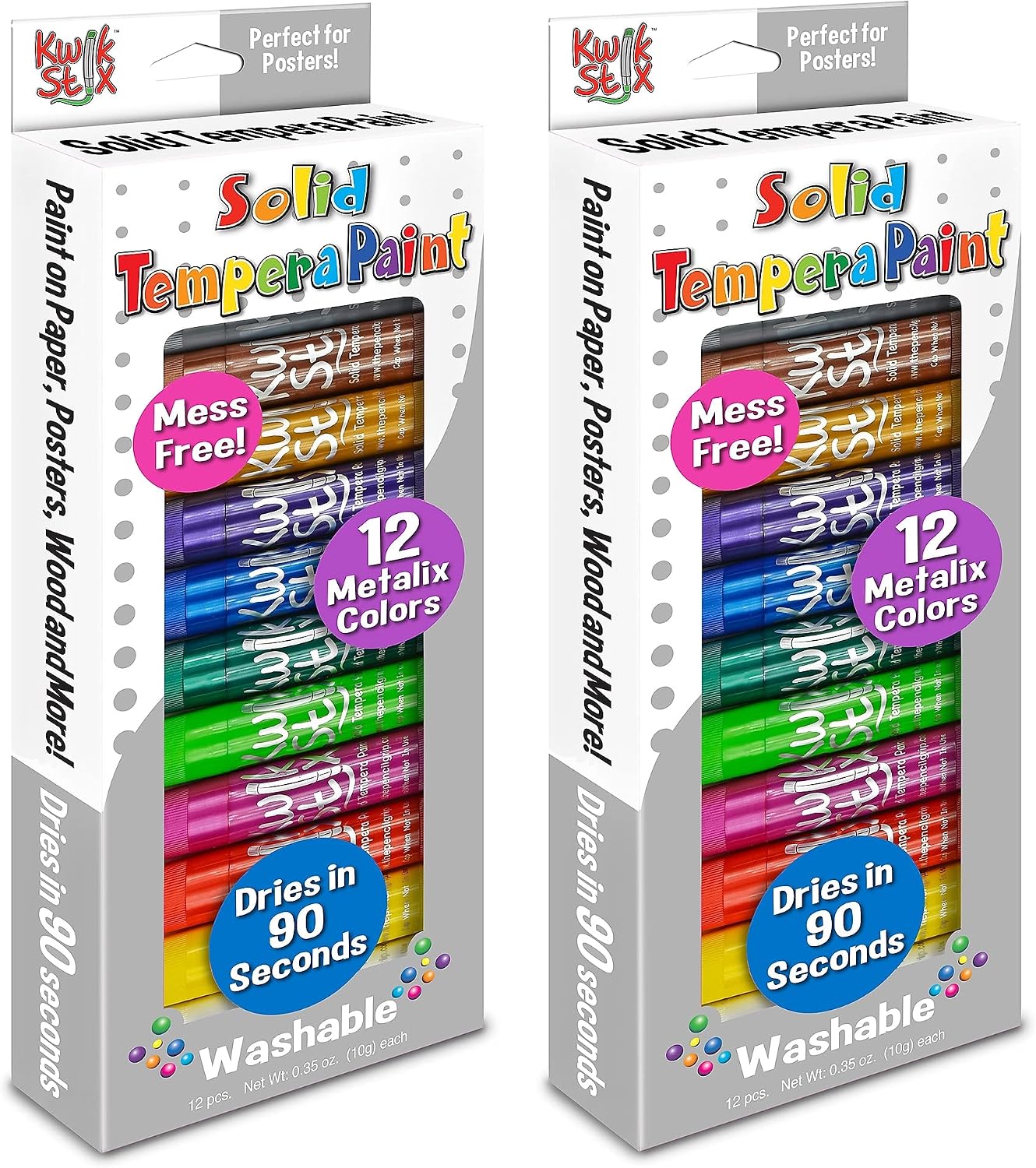 Kwik Stix The Pencil Grip Solid Tempera Paint, 12 Assorted Metalix Colors Per Pack, 2 Packs TPG614-2