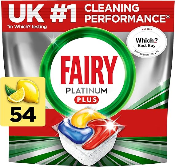 Fairy Platinum Plus All In One Dishwasher Tablets, Lemon, 54 Tablets,Removes Dullness & Prevents Limescale