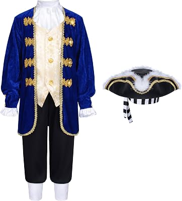 KAIPUTE Colonial Costume for Kids 18th General Captain Pirate for Boys Halloween Cosplay 3-14 Years