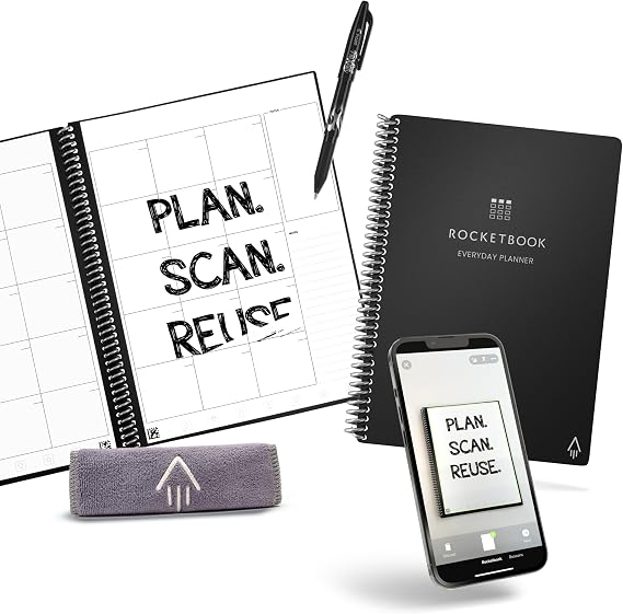Rocketbook Reusable Smart Everyday Planner, Executive 6x8.8, Black