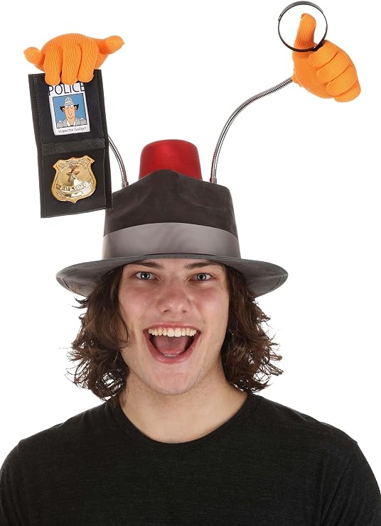 Inspector Gadget Costume Hat Accessory for Adults - Red Light & Poseable Gooseneck Hands Holds Gadgets Belongings