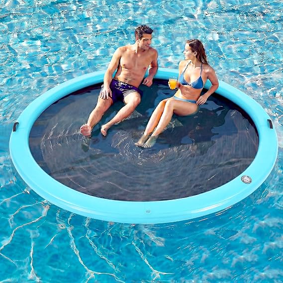 Inflatable Floating Dock, 6-12FT Round Water Hammock Float Ring