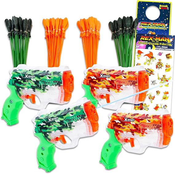 Zuru Fast Fill Water x Shot Blaster Party Pack Set - Bundle of 200+ Self Sealing Water Balloons, 4 X Shot Blasters, Stickers, More | Bunch O Balloons Camo Party Set for Kids, Family