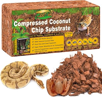 ZeeDix Coconut Husk for Reptiles, Organic Coconut Fiber Reptile Terrarium Substrate, Coco Husk Chips Reptile Bedding for Snakes, Tortoises, Ball Python, Geckos, Lizards, Hermit Crab, Tarantula