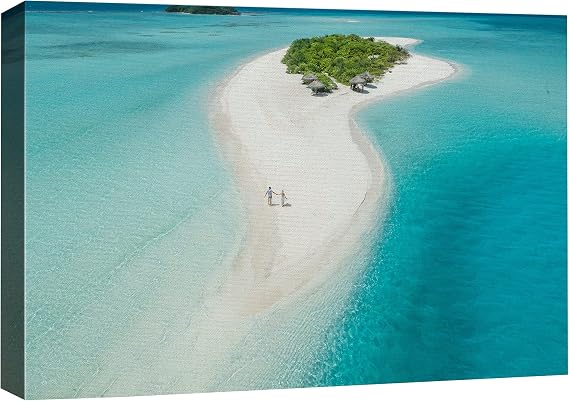 SIGNFORD Canvas Print Wall Art Lovers Walking on Island Beach Nature Wilderness Photography Realism Nautical Scenic Relax/Calm Multicolor Ultra for Living Room, Bedroom, Office - 12"x18"