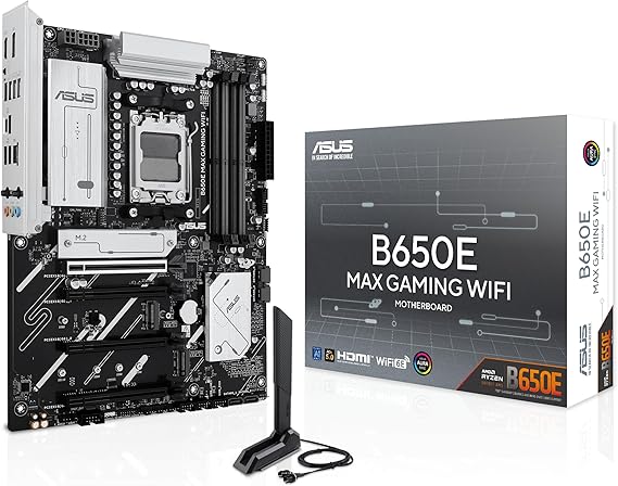 ASUS B650E MAX Gaming WiFi AMD B650 ATX Motherboard, DDR5, PCIe 5.0 Ready, 3X M.2 Slots, Wi-Fi 6E, Realtek 2.5Gb Ethernet, DisplayPort, HDMITM, USB 10Gbps Type-A & Type-C, BIOS FlashbackTM, Aura Sync