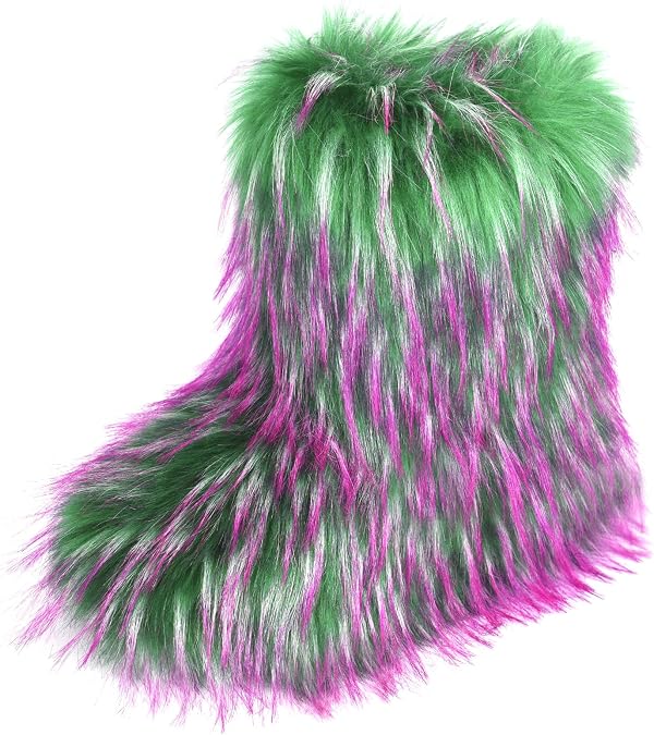 Fashion Fur Boots,Flat Heel Comfy Plush Warm Snow Booties,2025 Winter Outdoors Furry Boots,Mid-Calf Faux fur Boot for Women.
