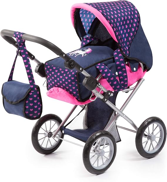 Bayer City Star Doll Stroller, 2-in-1 Baby Pram & Jogger for 18 inch Dolls | Convertible carriage with matching shoulder bag and shopping basket. Adjustable handle 12-25 inches grows with your child