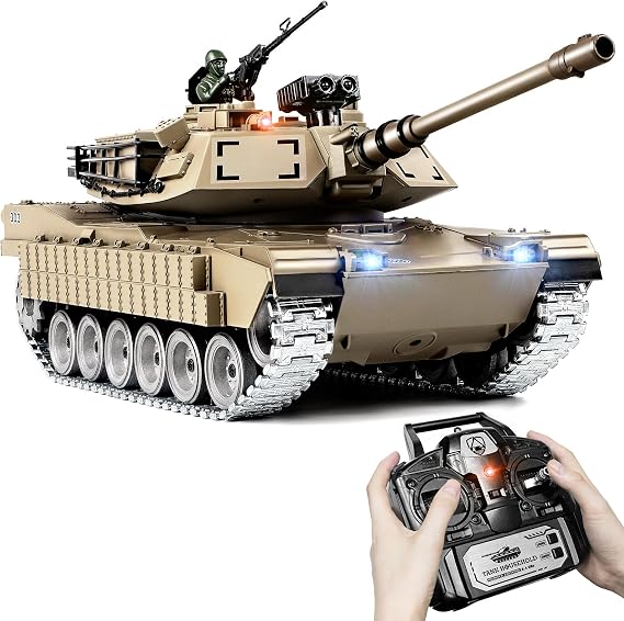 Supdex RC Tank 1:18 M1A2 Abrams, Remote Control Tank with BB, Smoke, Sound | 2.4Ghz RC Military Model Toy with Lights, Tactical，Remote Control Metal Tank Battle Gift for Kids and Adults