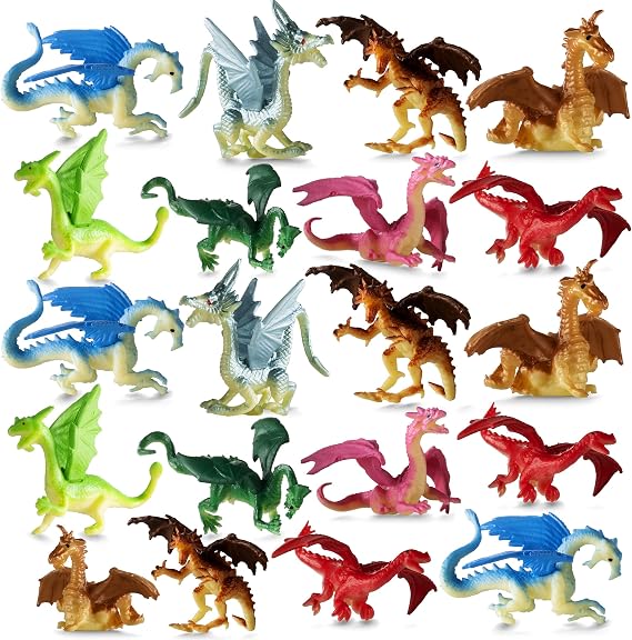 2 Inch Mini Dragon Toy Figures (36-Pack) Rubbery Plastic Dragon Figurines