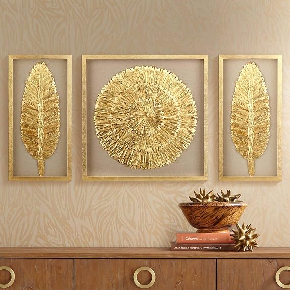 Dahlia Studios Golden Feathers 31 1/2" High Wall Art Set of 3