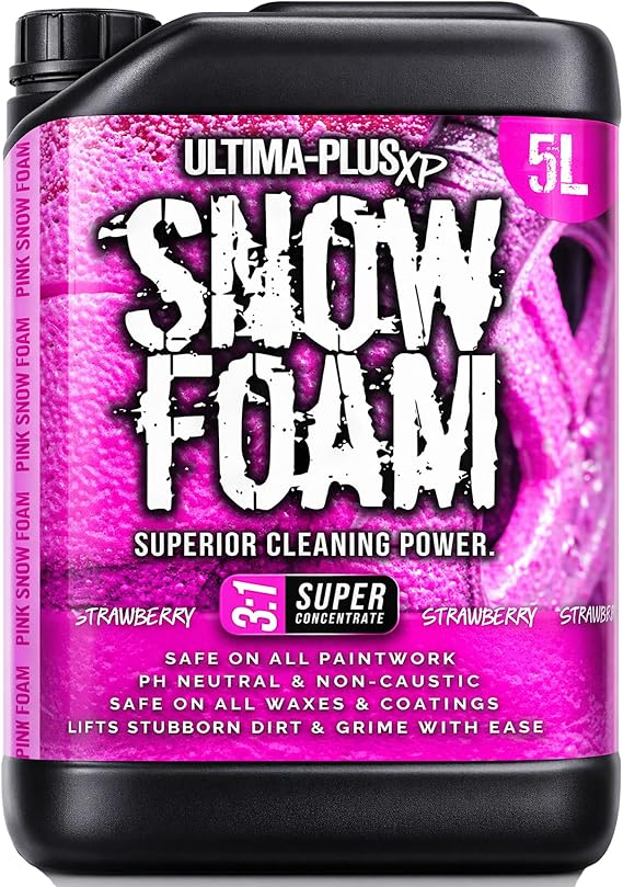 Ultima-Plus XP Pink Snow Foam pH Neutral Car Shampoo Wash - Super Thick Foam Pre-Wash Vehicle Cleaning Detailing - Strawberry Fragrance (5 Litres)
