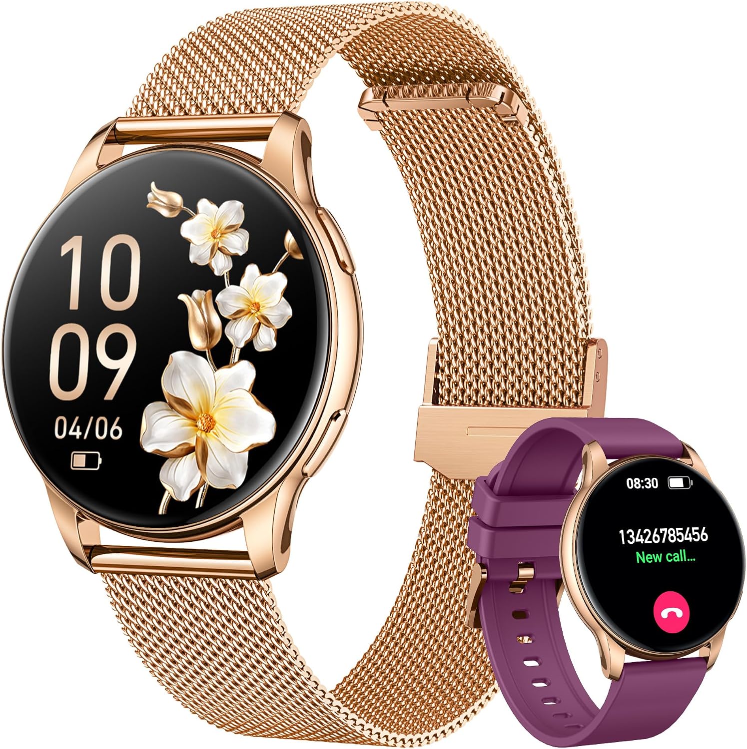 Womens Smartwatch with Phone Function Fitness Watch Wristwatch: 1.32 Inch AMOLED Smart Watch with Heart Rate Monitor Sleep Monitor Calorie Counter Sports Watch IP68 Waterproof Fitness Tracker Watch
