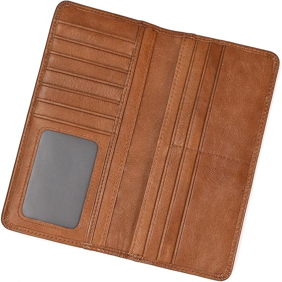 LUUFAN Men's Genuine Leather Long Wallet with Zipper Pocket Vintage Bifold Checkbook Purse