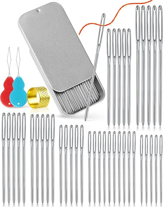 FIVEIZERO 80/40 PCS Large-Eye Blunt Needles,8 Sizes Stainless Steel Yarn Knitting Needles,Sewing Needles,Crafting Knitting Weaving Stringing Needleswith Threaders for Finishing Off Crochet Projects CJ