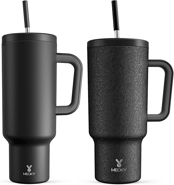 Meoky 50 oz Tumbler with Handle, 40 oz Tumbler with Handle and Straw, Insulated Stainless Steel Travel Mug, 100% Leak-proof, Keeps Cold (Night)