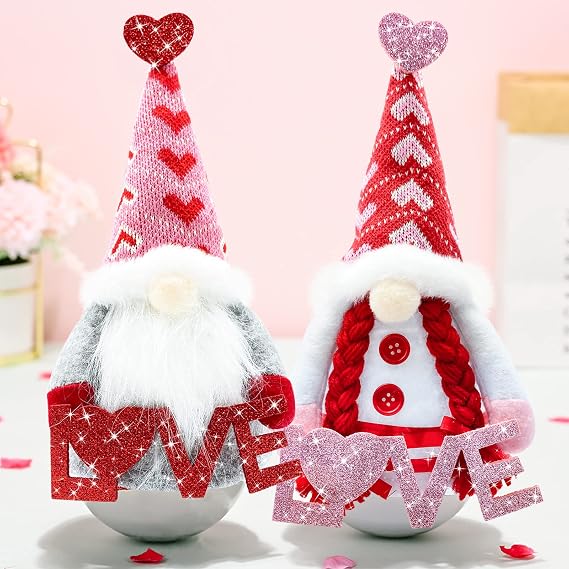 Valentines Day Decor - Valentines Day Decorations - Red Valentine Tumbler Plush Gnomes Decorations for Home, Office - Valentine's Gifts for Her, Wife, Women - Romantic Anniversary Vday Wedding Gift