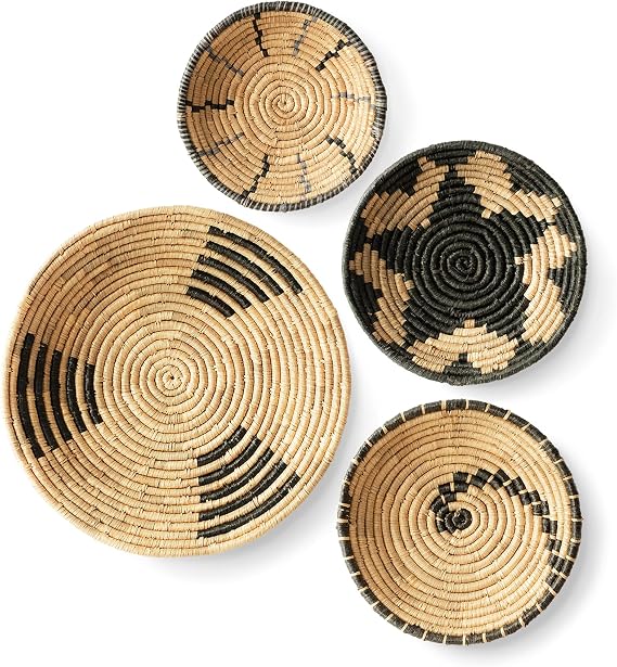 Artera Home Boho Woven Wall Basket Decor, Oversized (D23) Set of 4 Statement Pieces, Handwoven Seagrass Wall Plate Art Decoration, Round Hanging Baskets for Wall Decor.