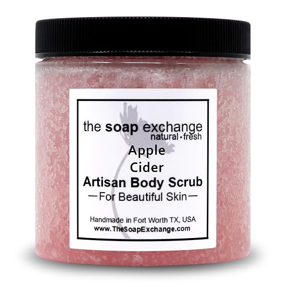 The Soap Exchange Sea Salt Body Scrub - Apple Cider Scent - Hand Crafted 8 fl oz / 240 ml Natural Artisan Skin Care, Shea Butter, Exfoliate, Moisturize, Protect. Made in the USA.