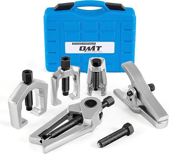OMT Ball Joint Separator, Tie Rod End Tool Set, Pitman Arm Puller | Includes 5pc Popular Tools for Servicing Ball Joints, Tie Rods, and Pitman Arms, Blue Case Silver Puller