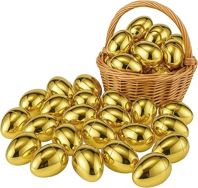 30 Pack 3.15 Golden Easter Eggs, Fillable Plastic Eggs for Easter Hunt, Basket Stuffers, Party Favors, Classroom Rewards, DIY Crafts and Spring Decorations