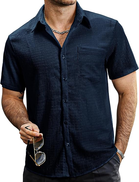 VATPAVE Mens Summer Striped Shirts Button Down Short Sleeve Vintage Beach Hawaiian Shirts with Pocket