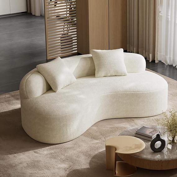 79" Curved Loveseat, Boneless Deep Seat Boucle Cloud Sofa, Beige White