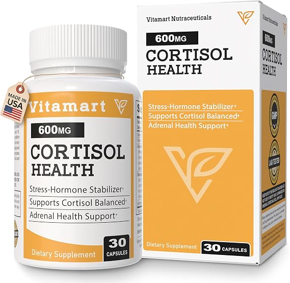 Nutraceuticals Cortisol Health - Adrenal Health Manager Supplement for Healthy Stress Response* - Adaptogenic Formula with Ashwagandha & Sleep Support - 30 Capsules (Quick Absorbing)