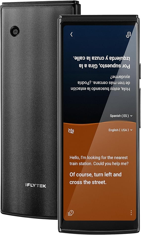 iFLYTEK AI Language Translator Device, Real-Time Two-Way Voice Translator | 60 languages, split-screen two-way voice translation, 18 offline packs, 2-year global data for K-12, business, and travel.
