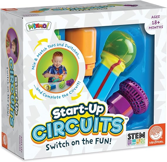 MindWare Start-Up Circuits - STEM Toddler Toy Ages 18+ Months - Build Flashlight, Whistle, and Fan - Early Circuit-Building Learning Set for Hands-On Play