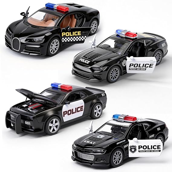 1/36 Diecast Metal Police Car Toy Set,4 Pack Pull Back Toy Cars for Kids