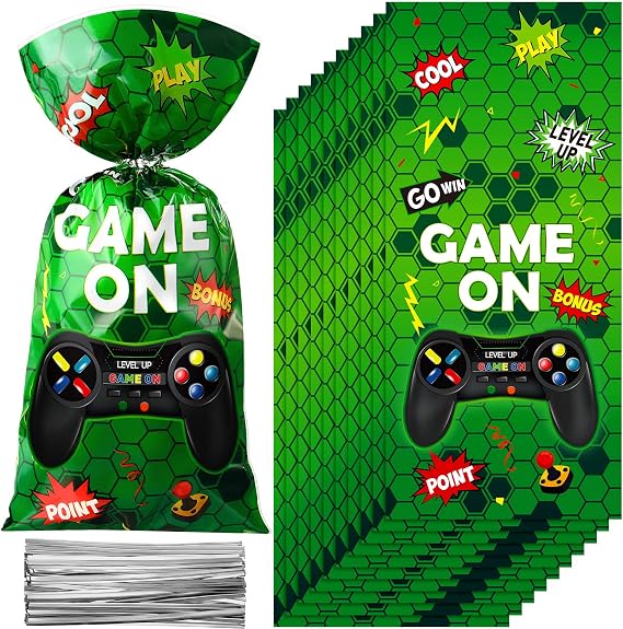 Pajean 100 Pcs Video Game Loot Bags for Birthday Party Favors, Green