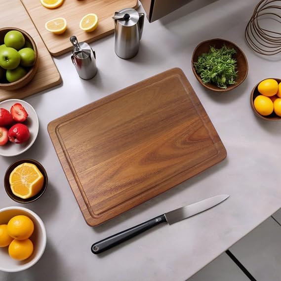 Deconox Acacia Cutting Board Antibacterial Washable Chopping Board Rectangular 35x25CM | Antibacterial and Washable Acacia Cutting Board - Ideal for Your Hygienic and Durable Chopping Works