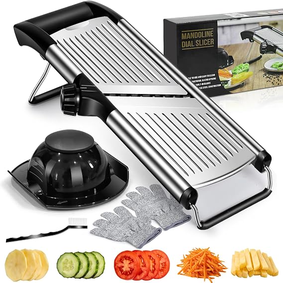 MASTERTOP Adjustable Mandoline Food Slicer,Vegetable Slicer Fruit Cutter | Stainless Steel Mandoline Slicer, Julienne Slicers for Kitchen Onion Potato, Tomato, Vegetable, and Fruit, Dishwasher Safe