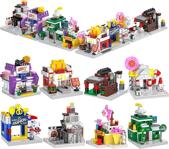 8 in 1 Mini City Shop Street View Building Blocks Kit,Girls Boys Toy Set