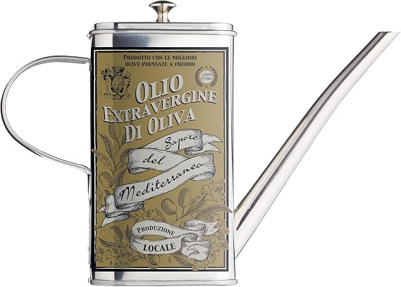 KitchenCraft World of Flavours Olive Oil Drizzler Can with Decorative Print, Stainless Steel, 500 ml